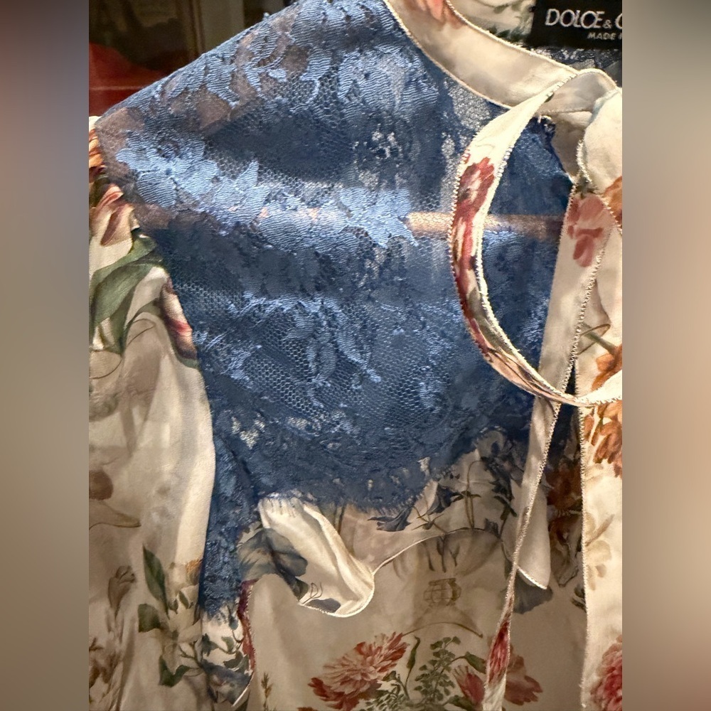 Dolce & Gabbana Floral and Lace Women's Top - Blue and Multicolor - Picture 3 of 7